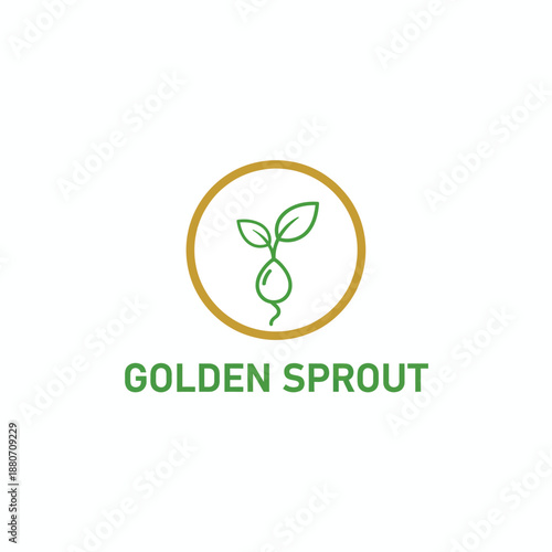 Minimalist Golden Sprout Plant Growth Logo