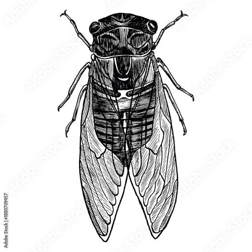 Bilde på lerret Cicadidae cicada insect animal sketch engraving vector illustration