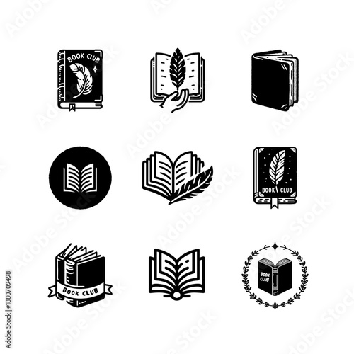 ook Club Logo, Minimal Reading Logo, Book Club Branding, Feminine Line Art Book Logo, Elegant Literary Logo, Modern Reading Club Identity, Book Lover Icon, Reading Club Logo, Book Icon Clipart, Litera