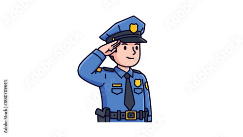 Cartoon police officer in blue uniform saluting