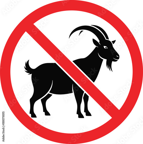 No goat allowed prohibition sign illustration with red circle slash representing restriction, warning symbol, animal ban, safety regulation, and signage design