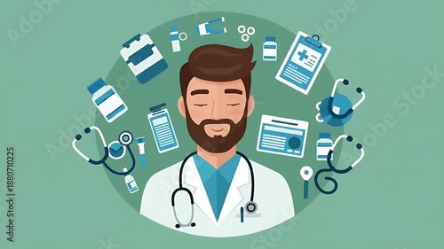 Doctor Medical Health Care Professional And Pharmacy Items Flat Design