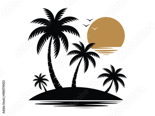 Tropical Island with Palm Trees at Sunset Serene Landscape