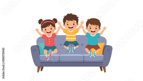 Children jumping on a couch