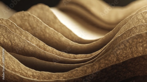 Folded aged paper layers with visible fibers macro background