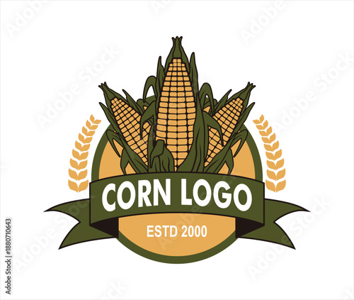 Corn logo label illustration vector design cartoon flat style agriculture logo