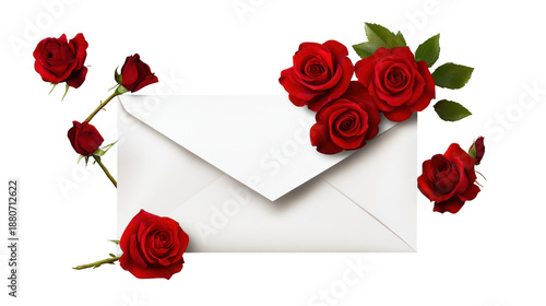Romantic valentine's love letter with red roses on transparent background