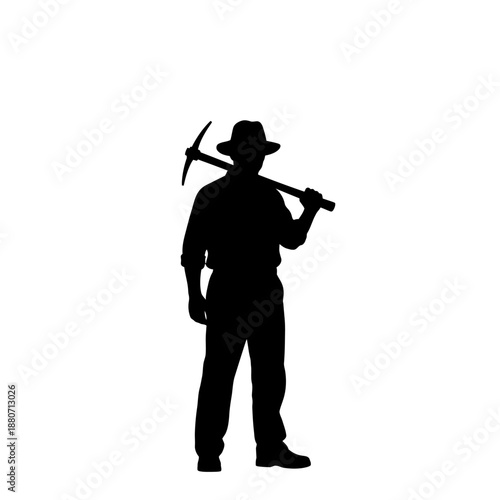 Silhouette of a Miner Holding a Pickaxe Over His Shoulder.