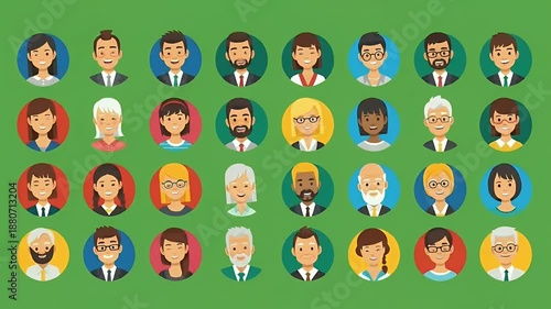 Diverse Pixelated Avatars Crowd Green Background Flat Design