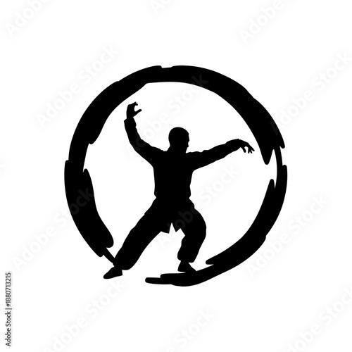 Silhouette of a person practicing Tai Chi in a circle.