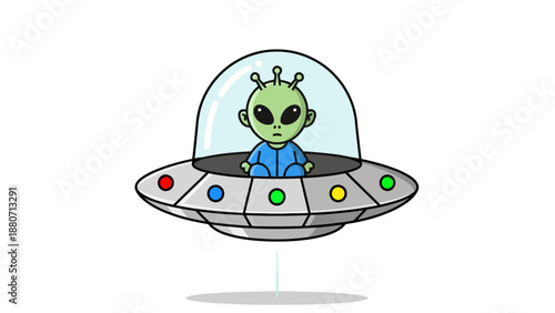 Cute alien in a flying saucer cartoon style