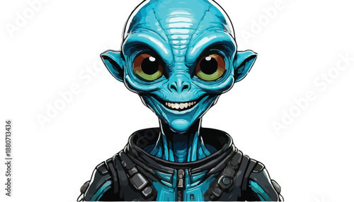 Blue Alien with Big Eyes Smiling.