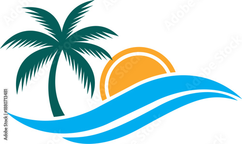 Palm Tree Beach Logo Design Summer Travel Vector