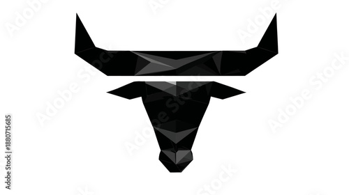 Modern Stylized Black Polygonal Bull Head Icon. Abstract Geometric Animal Symbol of Strength, Power, and Determination.