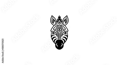 Stylized Black and White Zebra Head Illustration with Intricate Tribal Pattern. Modern Vector Animal Graphic Design.