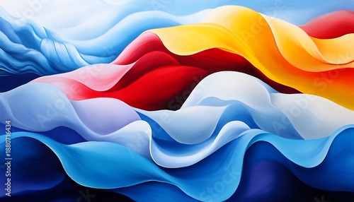 An abstract visual of liquid waves blending in a harmonious dance of colors., evoking a sense of tranquility and creativity, perfect for modern art lovers.