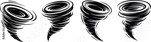 Black and white of four tornadoes twister storm weather