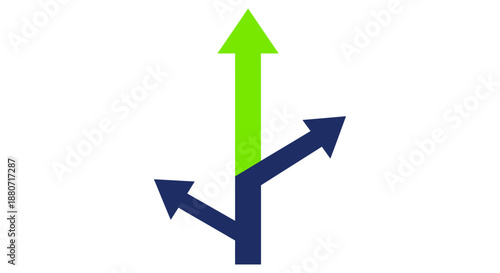choices and directions icon with a green upward arrow and two blue options symbolizing strategic decisions future and business planning.