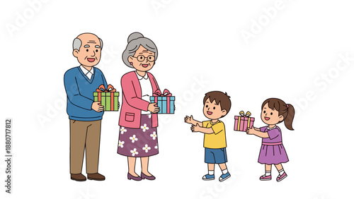 Grandparents give gifts to children