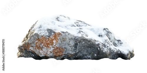 Beautiful natural rock with snow isolated on white and transparent background