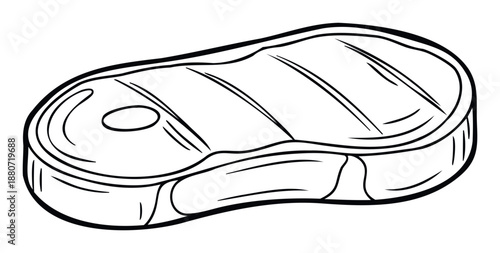 Stylized outline drawing of a savory grilled steak with clear char marks perfect for food and beverage industry marketing materials recipe books and culinary education.