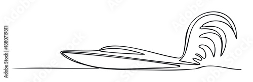 Speedboat quickly moving across the water in a single continuous line style with a dynamic wave wake, perfect for marine transportation and water sports related projects