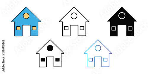 Set of 5 house home building vector icons in various styles isolated on Transparent Background