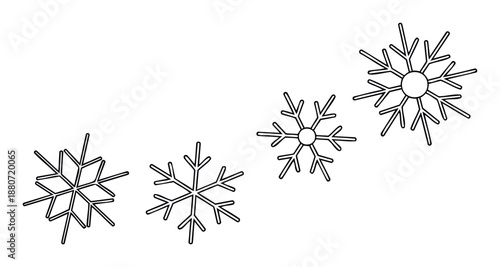 Various snowflake outlines in different shapes and sizes symbolize winter, cold weather, and festive seasons, perfect for holiday greetings and seasonal decorations