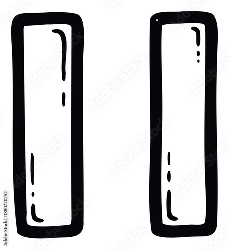 Hand drawn pause symbol for audio video player controls or user interface applications showing a simple graphic element for stopping media playback