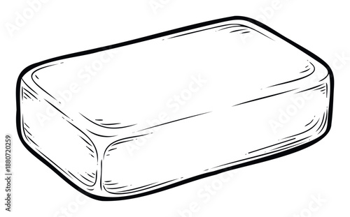 Minimalist black and white hand drawn outline of a rectangular block with soft edges, perfect for illustrating personal hygiene products, cosmetic packaging, and wellness promotions.