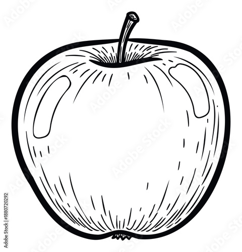 Hand drawn graphic apple outline perfect for healthy eating illustrations, fruit market branding, recipe book embellishments, and educational materials promoting nutrition awareness.