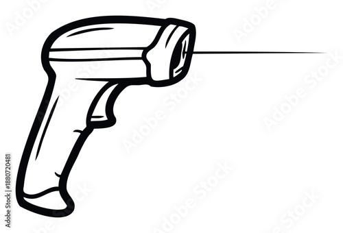 Stylized noncontact thermometer gun with a visible laser beam, perfect for illustrating health checks, fever screening, and precision temperature assessment projects