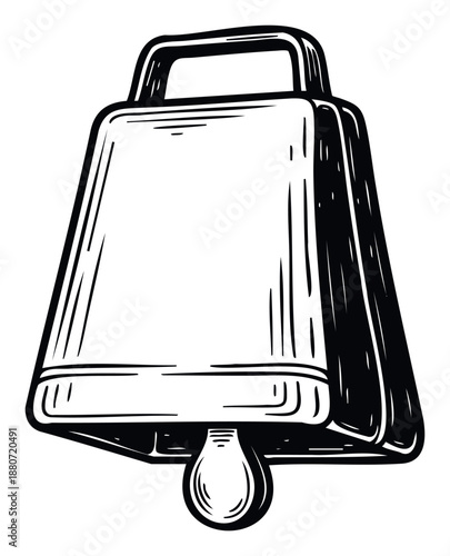 Hand drawn style cowbell icon for agricultural business logos, farm animal themed advertising, or country music festival marketing materials
