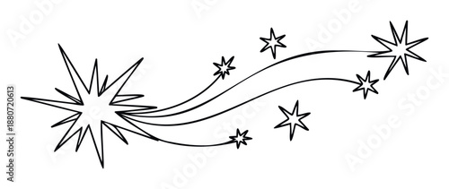 Decorative hand drawn star burst with a trail of sparkling celestial bodies perfect for festive celebration graphics and magical event invitations