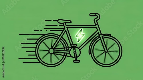Electric Bike Motion Graphic Green Background Lightning Bolt Energy