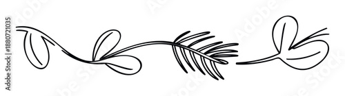 Simple black line drawing of abstract botanical elements arranged horizontally, creating a minimalist organic border or decorative divider for various graphic projects and web backgrounds