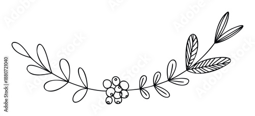Elegant hand drawn botanical sprig featuring a collection of unique leaves and berries suitable for enhancing invitations holiday greetings and home decor projects