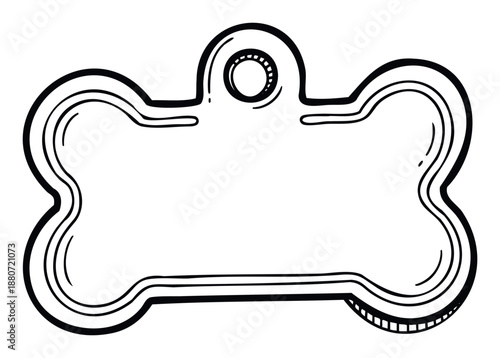 Black outline of an empty bone shaped dog tag with a loop for pet collar attachment, ideal for creating custom pet product graphics and animal rescue promotions.