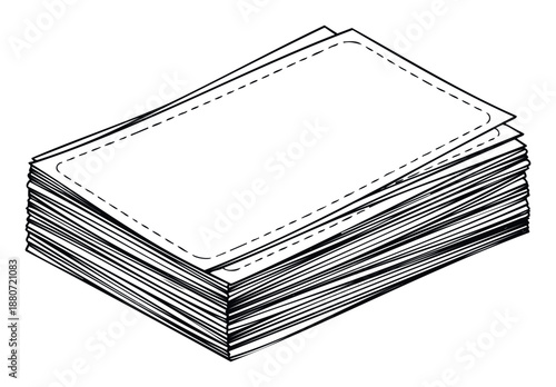 Stack of blank rectangular items with dashed outlines perfect for representing payment cards or note paper suitable for business, finance, or creative projects
