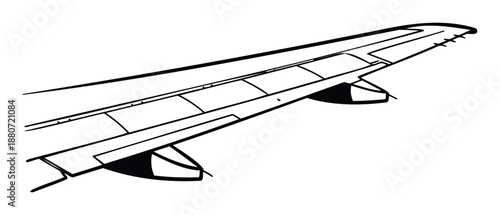 Simple graphic drawing depicting an airplane wing with engines perfect for use in aviation related publications travel industry promotions and aerospace educational content