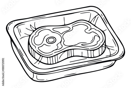 Packaged beef steak in a plastic tray ready for cooking, perfect for grocery store advertisements, restaurant menu illustrations, or culinary website content showcasing fresh ingredients.