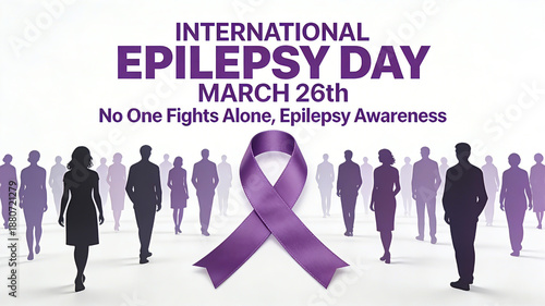 Crowd silhouette and purple ribbon, International Epilepsy Day 