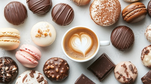 Wallpaper Mural Hot drink with heart design surrounded by various sweets on a table Torontodigital.ca