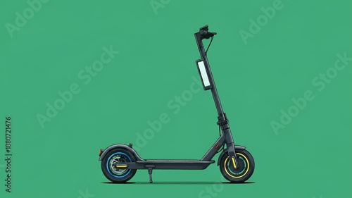 Electric Scooter With Yellow Accents On Green Background Loop