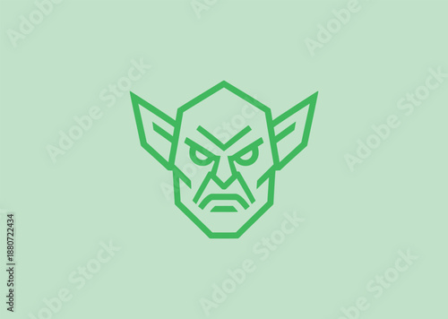 Angry goblin line art logo for gaming, fantasy, or character branding.