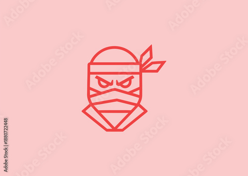 Angry ninja line art logo for action, esports, or warrior branding.