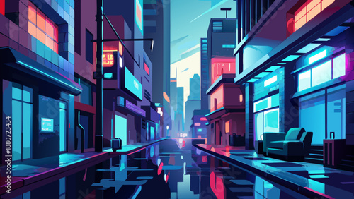Vibrant city alley at night