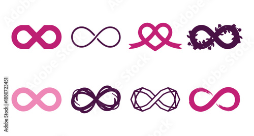 Infinity Symbol Icon Set in Pink and Purple - Women's Day Eternal Love and Empowerment Vectors