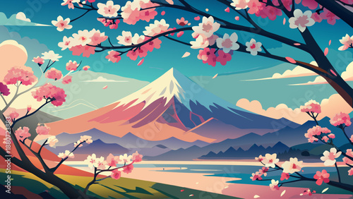 Traditional pagoda surrounded by cherry blossoms