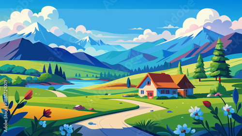 Village nestled in a lush valley